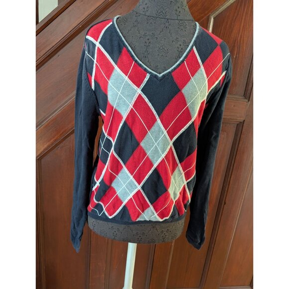 Tommy Hilfiger Red Blue Argyle Sweater L/G - Picture 1 of 7